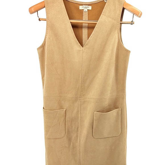 Max Studio London Dresses & Skirts - Max Studio London Tan Suede Like Pinafore Dress Size S V Neck Pockets‎